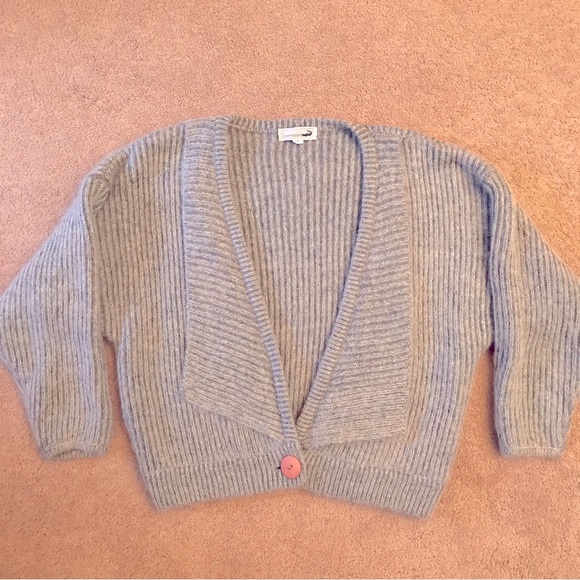 Crocodile Sweaters - Crocodile Mohair Wool Cardigan Sweater Womens Small Light Grey Chunky Oversized